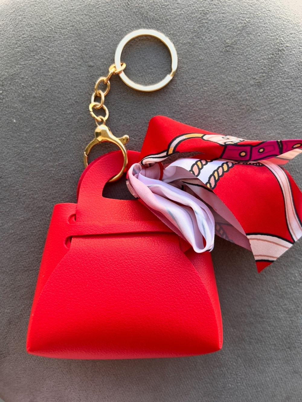 Red Mini Purse Keychain Bag Charm with Scarf Accent